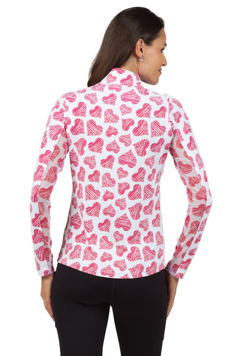 Scribble Hearts Print Long Sleeve Mock Neck Top – 10489