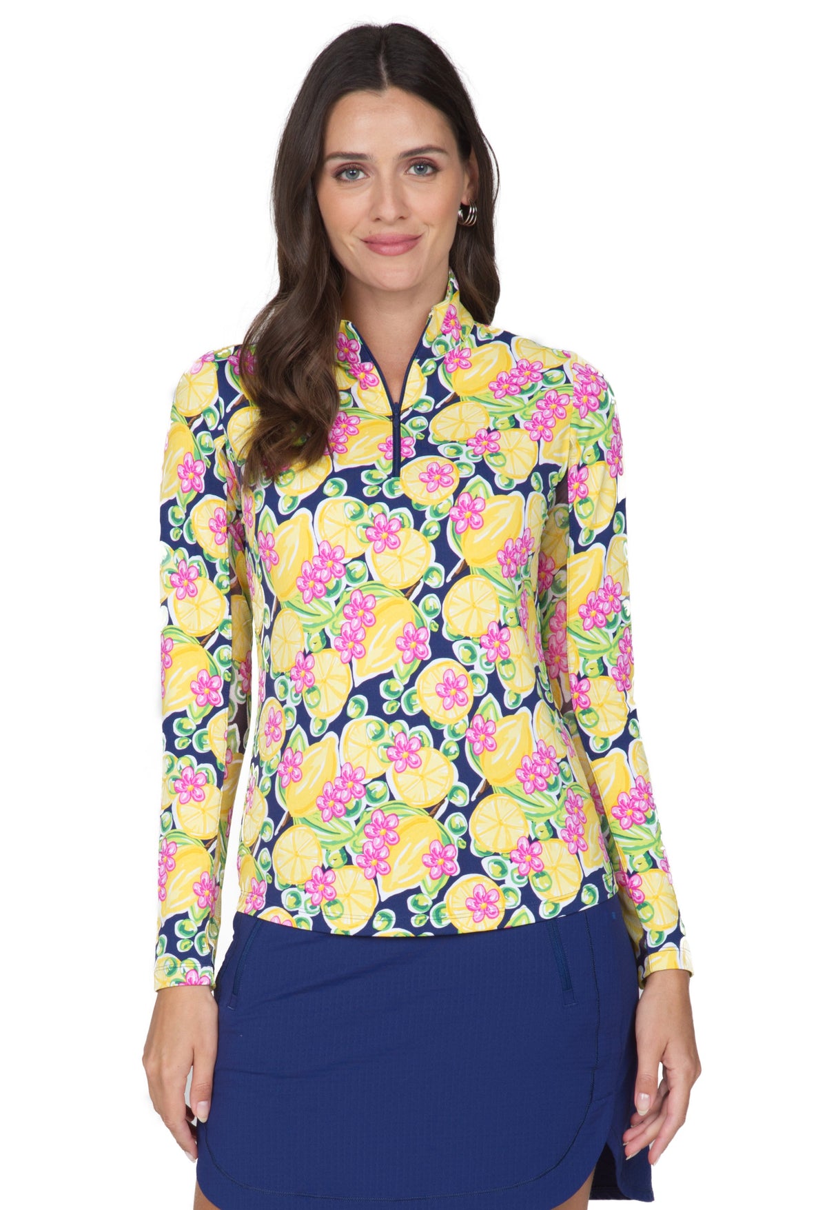Calista Print Long Sleeve Mock Neck Top – 10652