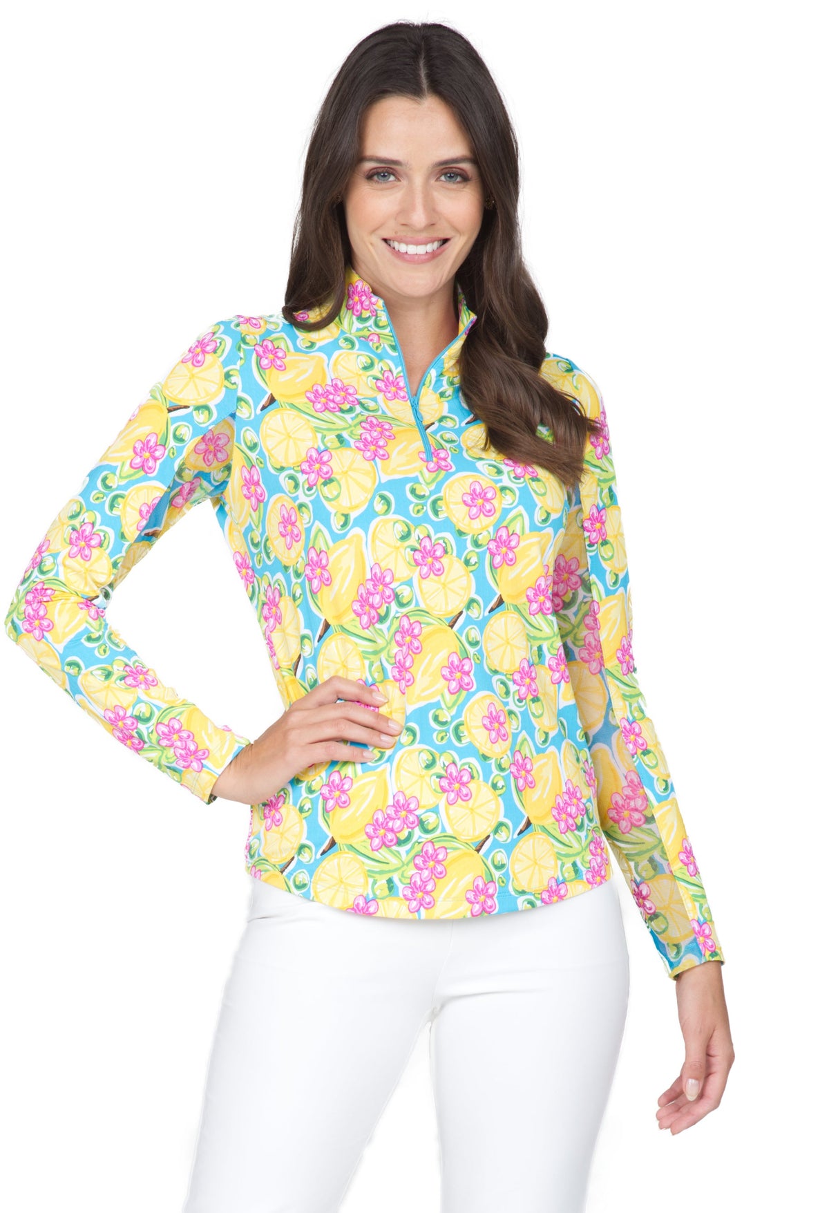 Calista Print Long Sleeve Mock Neck Top – 10652