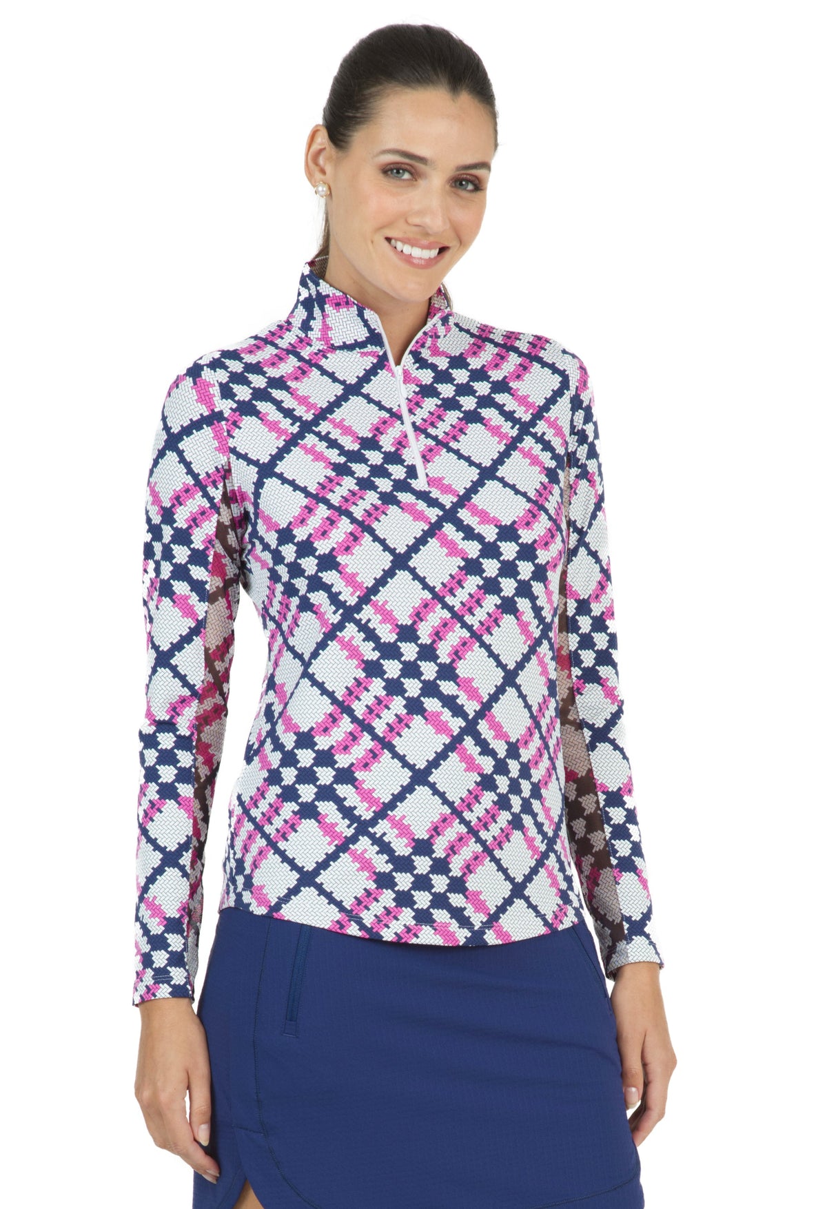 Sonika Print Long Sleeve Mock Neck Top – 10653