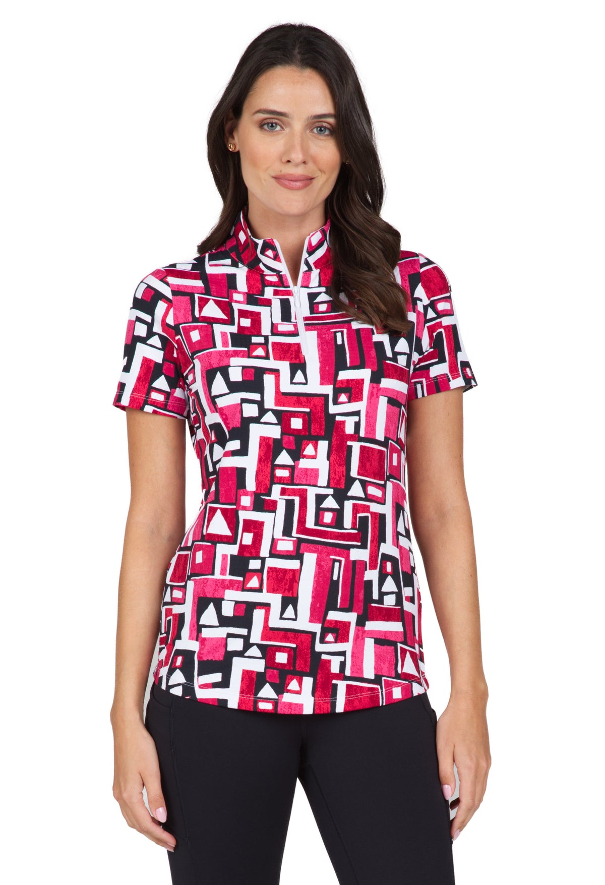 Jennifer Print Short Sleeve Mock Neck – 17543