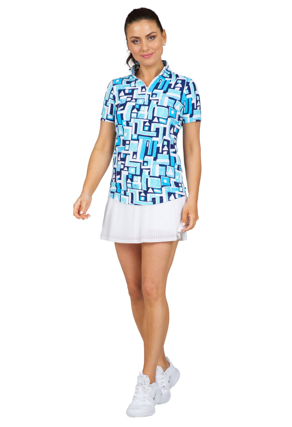 Jennifer Print Short Sleeve Mock Neck – 17543