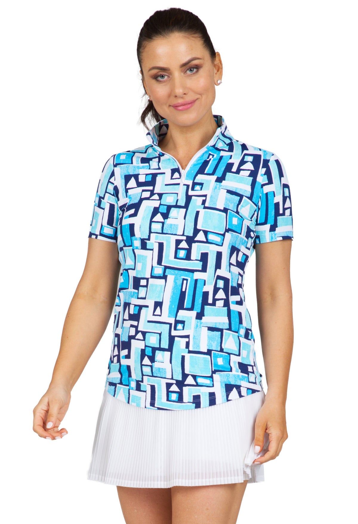 Jennifer Print Short Sleeve Mock Neck – 17543
