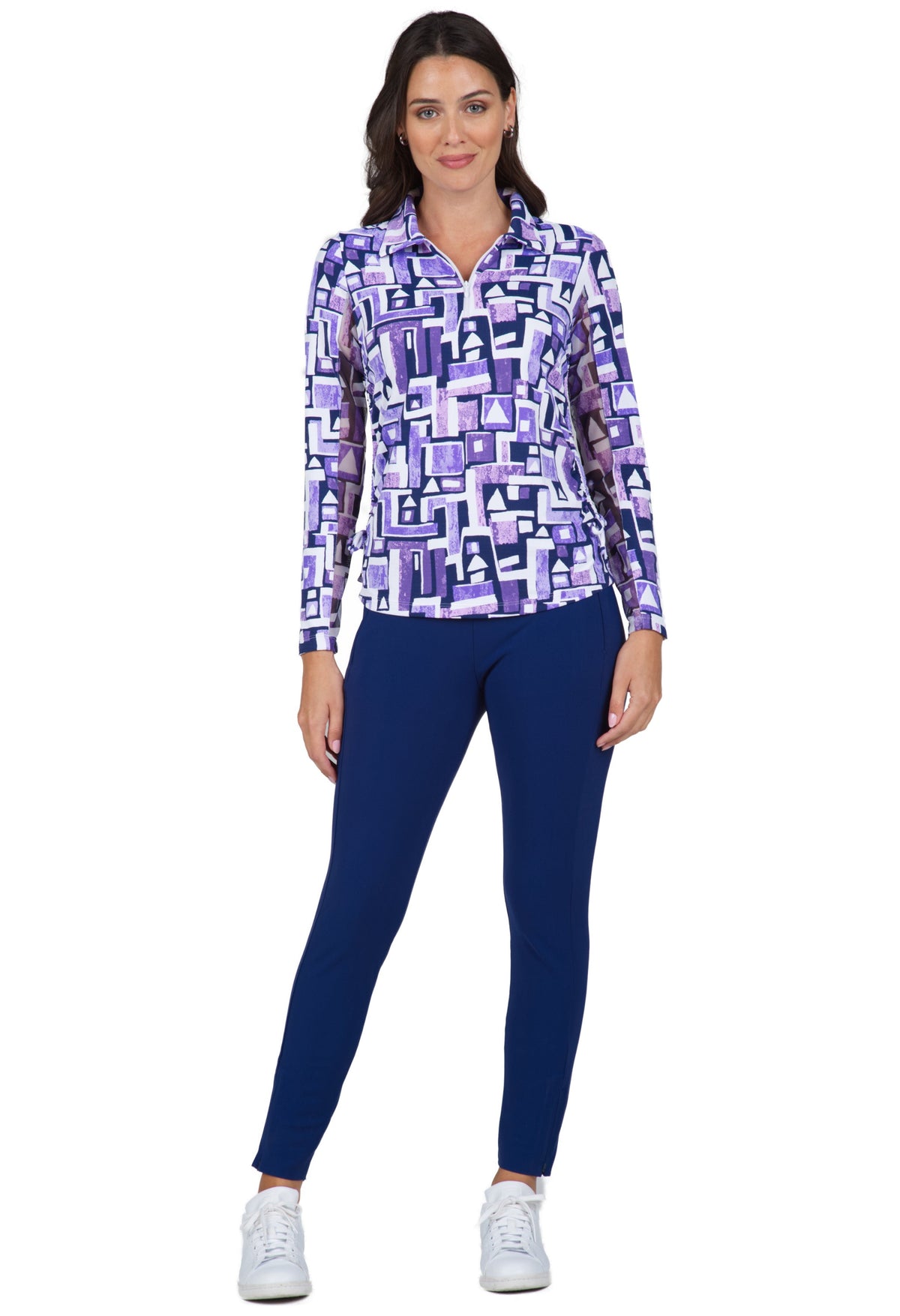 Jennifer Print Adjustable Length Long Sleeve Polo - 48543