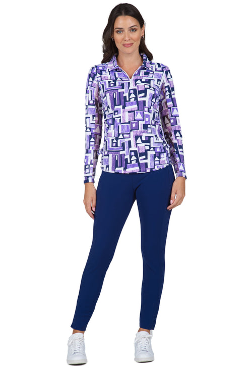 Jennifer Print Adjustable Length Long Sleeve Polo - 48543