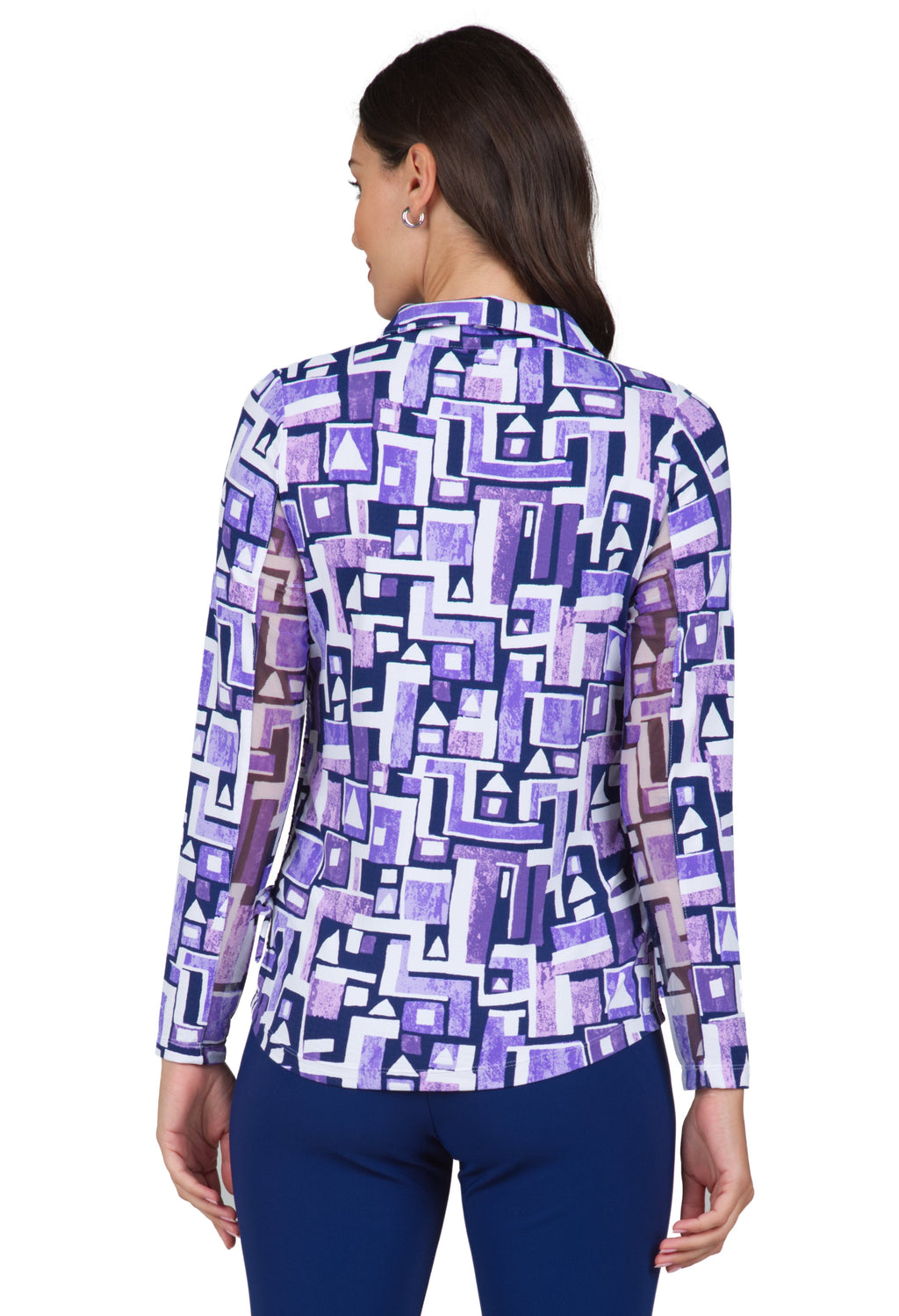 Jennifer Print Adjustable Length Long Sleeve Polo - 48543