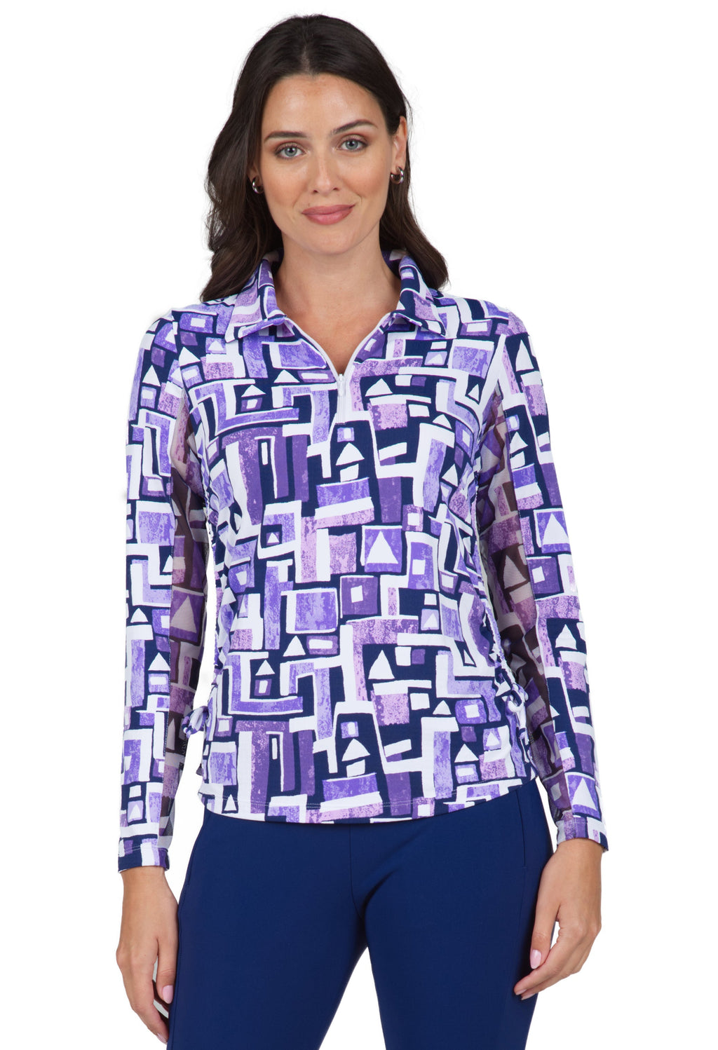 Jennifer Print Adjustable Length Long Sleeve Polo - 48543