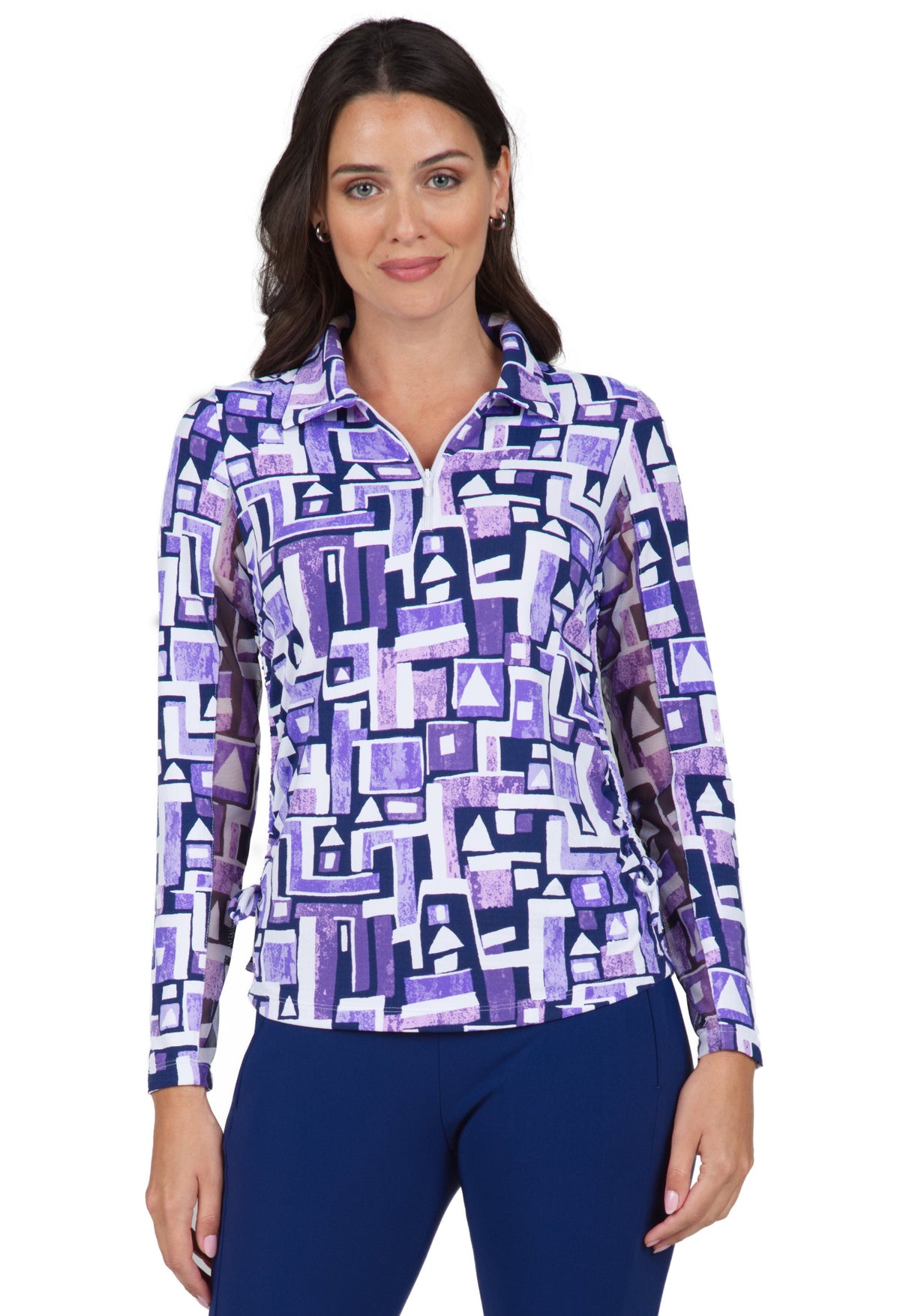 Jennifer Print Adjustable Length Long Sleeve Polo - 48543