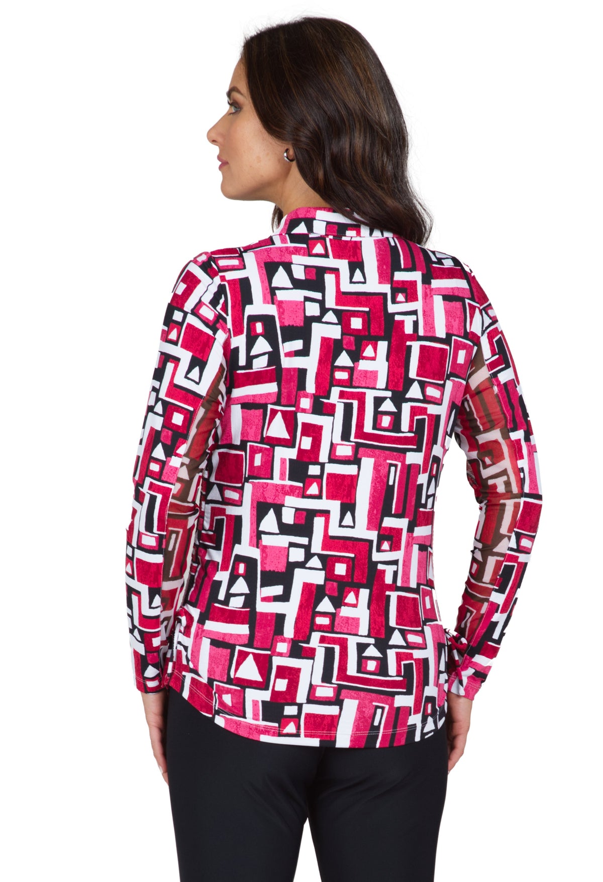 Jennifer Print Adjustable Length Long Sleeve Polo - 48543