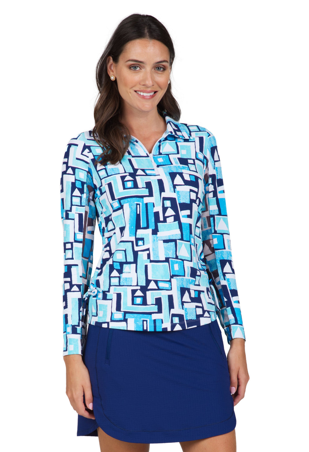 Jennifer Print Adjustable Length Long Sleeve Polo - 48543